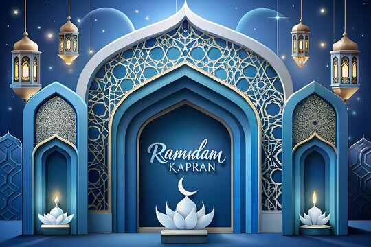 Islamic architecture entrance with ramadan kapan sign