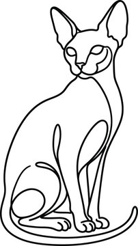 Continuous single line drawing of a cute sphinx cat sitting down in a minimalist artistic style