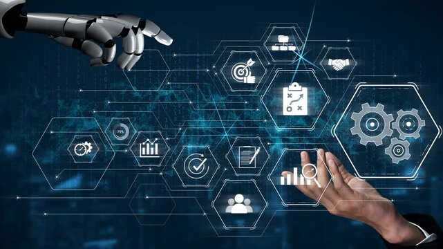 AI optimizing business management system, enhancing productivity, tracking progress, analyzing performance, and automating teamwork coordination across structured operations. Marrow