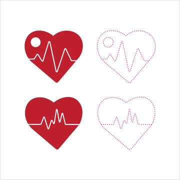 heartbeat pulse line icon set ,solid and outline heart cardiogram