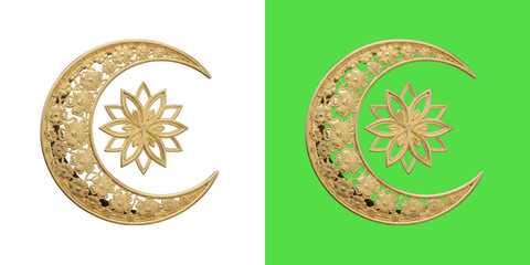 Golden crescent moon with floral pattern for Ramadan © Mahmuda