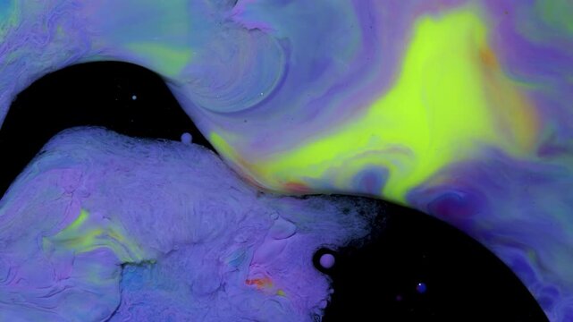 Purple and Neon Green Abstract Liquid with Black Curves, 4K Video Background