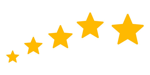 Fototapeta premium Five yellow stars in a row of increasing size representing a rating or feedback score