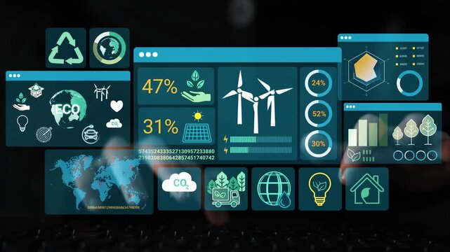 Futuristic User Interface Displaying Renewable Energy Data and Environmental Statistics with Graphs and Icons for Sustainable Development. Entropy.