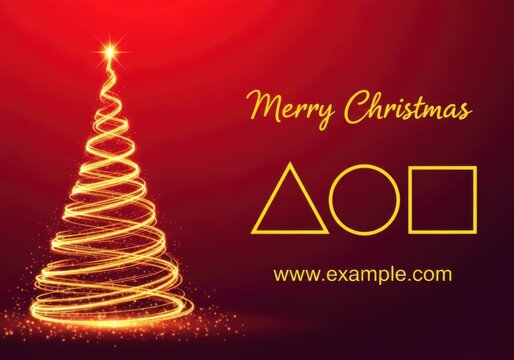 Merry christmas greeting card with glowing tree and geometric shapes