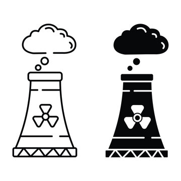 Nuclear power plant icon set. cooling towers Industrial Environmental Pollution and Chemical Smoke Concept.