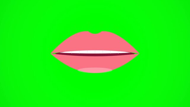 Animated cartoon mouth speaking on green screen background simple vector lip sync character design for motion graphics video clip.