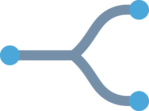 Minimalist fork icon with blue nodes, flat vector branch symbol for data splitting, simple flowchart connection element