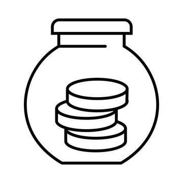 Jar icon displays a collection of stacked metal coins illustrating savings and long-term financial growth.