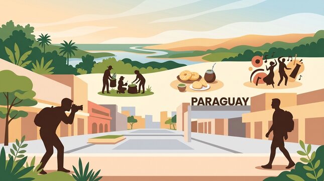 Paraguay Culture and Lifestyle Collage with Nature and City Scenes