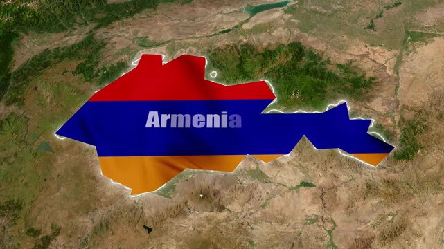 Armenia Map Animation 3D 4K with National Flag Political Geographic Physical Borders 