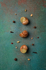 Top View Stuffed Escargot Snails with Garlic Butter and Spices © Alona Dudaieva