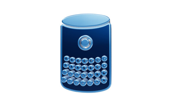 Database icon: A sleek, blue database icon with a grid of circular elements and a central circular knob, symbolizing data storage and management.