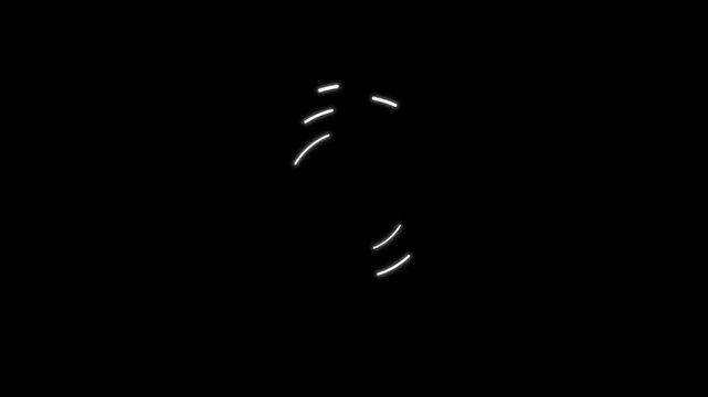 Dynamic segmented circle loader and rotating curved elements as motion graphics on black background in 4K