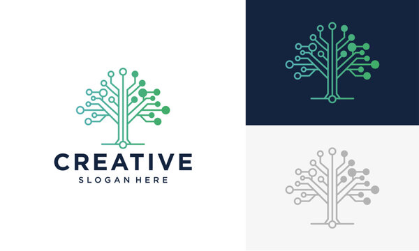 Digital Tree Circuit Network Logo Concept Representing Sustainable Technology Innovation and Modern Eco-Friendly Data Growth Infrastructure