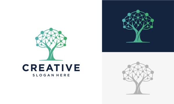 Abstract Tree Network Logo Design - Innovative Technology and Growth Concept
