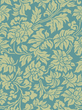 Hand drawn seamless pattern with beautiful flowers, berries and leaves. Vector illustration, retro style.