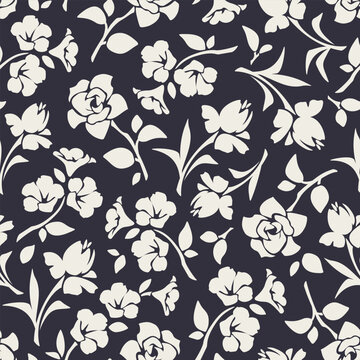 Seamless floral pattern with flower silhouettes. Vector seamless floral print
