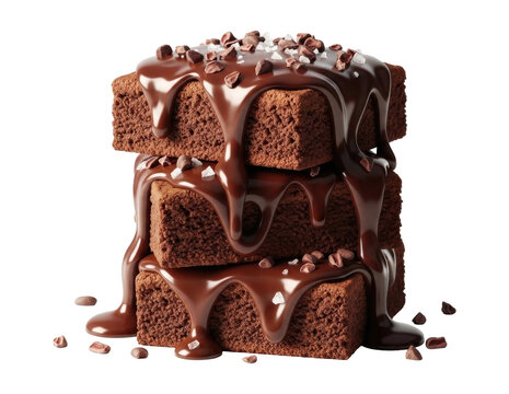 Stack of chocolate brownies with ganache. Delicious cocoa dessert Cutout PNG