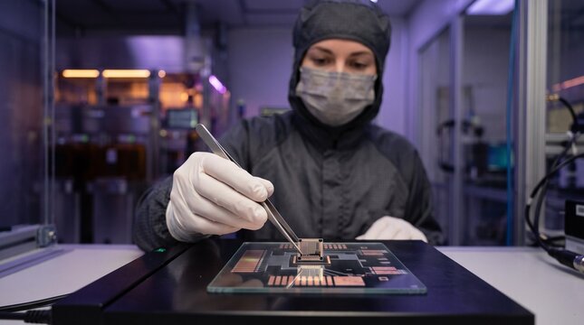 Technician places chiplet on glass carrier