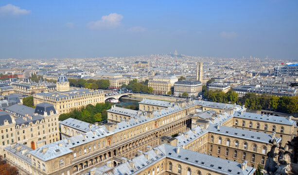 Bird eye view from Notre Dame of Paris France has a population of 2,249,975 inhabitants but its metropolitan area is one of the largest population centres in Europe