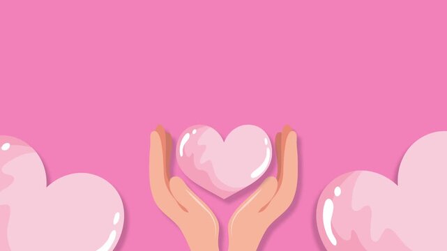 Child Health Day Banner Pink Background Hands Holding Heart Illustration Vector Animation.