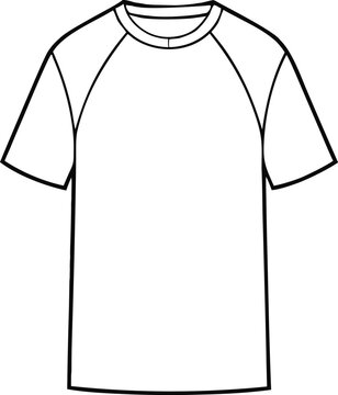 Technical flat of a short sleeve t-shirt with raglan sleeves on a plain white background