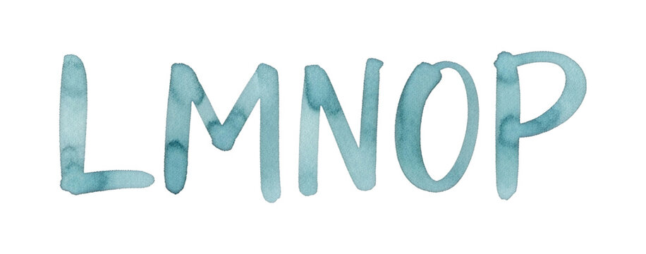 Watercolor letters LMNOP. Hand painted blue alphabet characters Cutout PNG