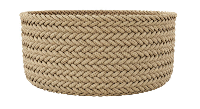 Woven beige storage basket. Decorative braided container for home organization Cutout PNG