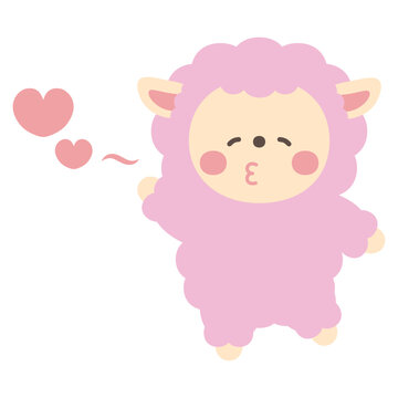 投げキッスするかわいい羊のキャラクターイラスト素材