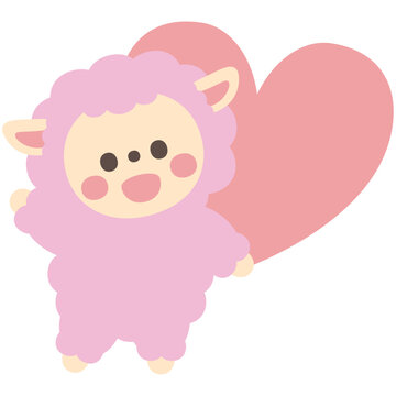 ハートを背負っているかわいい羊のキャラクターイラスト素材