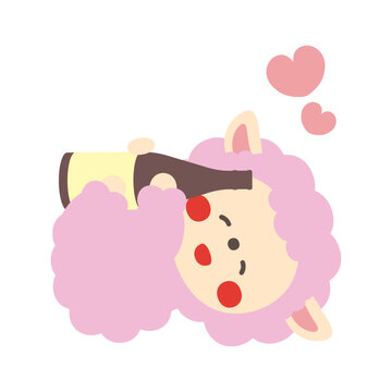 酒瓶を持ってゴロゴロするかわいい羊のキャラクターイラスト素材