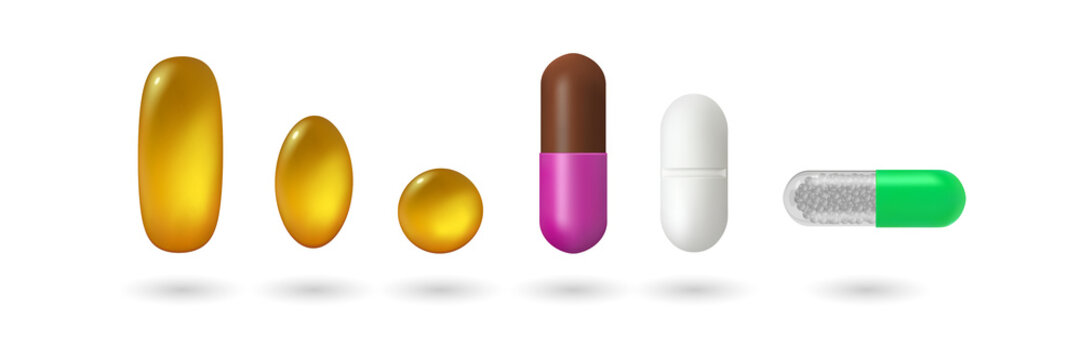 Colorful pills and capsules for health supplement transparent background