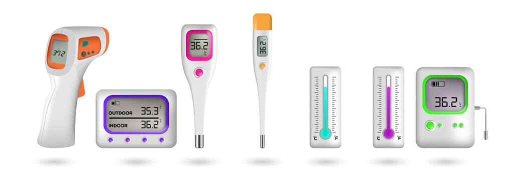 Various digital thermometers for medical use transparent background