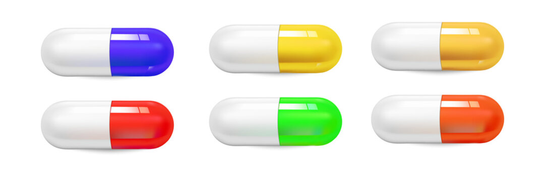 Colorful pills on transparent background for health concepts