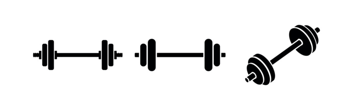 Set of barbell icons, weightlifting and gym equipment vector illustration