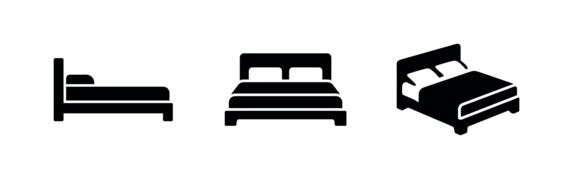 Set of bed icons, bedroom furniture and sleep vector illustration