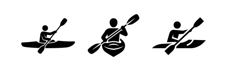 Set of kayaking and canoeing icons isolated on white background © Lili