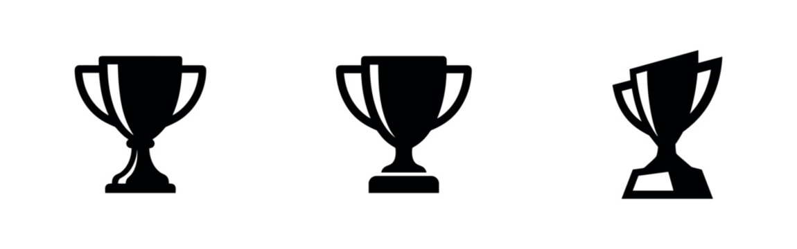 Set of trophy cup icons for winners isolated on white background