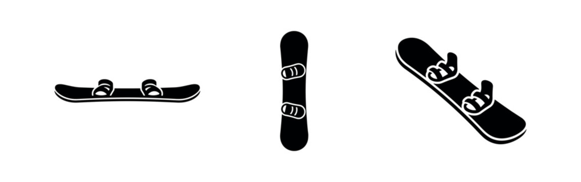 Snowboard vector icon set. Winter sport, extreme leisure equipment symbol.