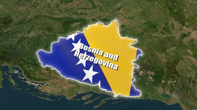 Bosnia and Herzegovina 3D 4K  Map Animation with Flag , Political Borders Country Geography.