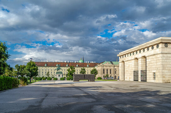 VIENNA, AUSTRIA - JULY 9, 2015: Setting of the Hofburg in central Vienna, Austria, with the Leopold Wing, the Archduke Charles and Olaf Nicolai&rsquo;s Memorial for the Victims of Nazi Military Justice