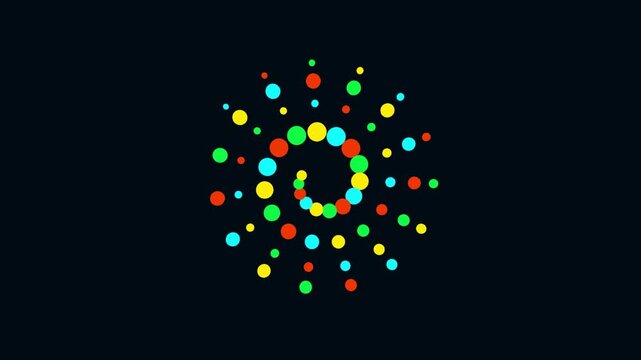 Colorful glowing dots cluster on dark background