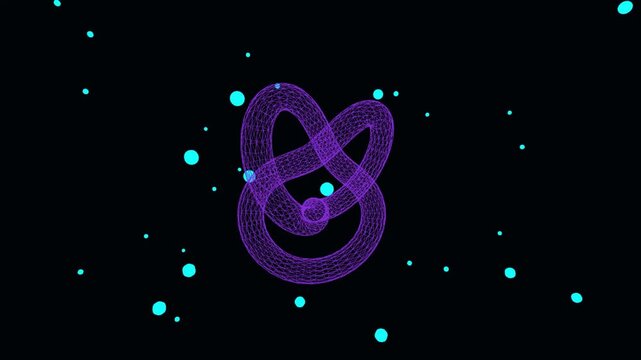 Purple glowing trefoil knot illustration with space dots background
