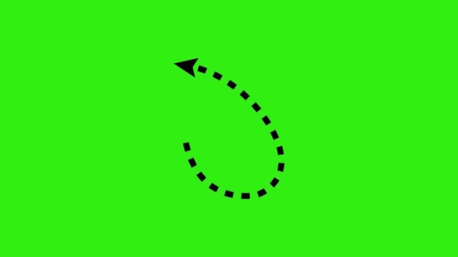 Curved dashed line arrow pointing left, chroma key green screen, motion graphics	