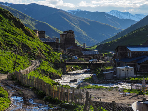 Ushguli Medieval Village and River Valley in Svaneti Georgia
