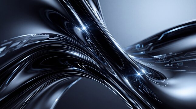 Abstract Futuristic Metallic Fluid Surface with Glowing Circuit Technology