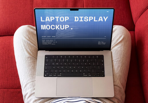 Laptop Website Mockup On Sofa Computer Display Template