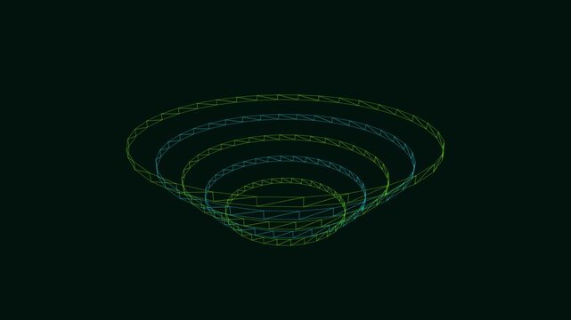 Futuristic abstract geometric torus ring design with glowing wireframe effect