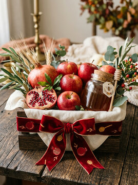 Rosh Hashanah Celebration &ndash; Modern Jewish New Year Holiday Food and Festive Design